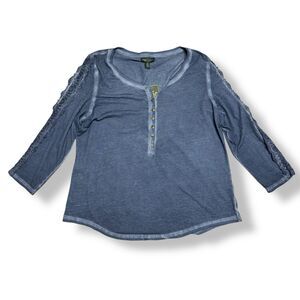 LRL Lauren Jeans Co Ralph Lauren Top New Womens XL Blue Lace Boho Knit Dye Tee